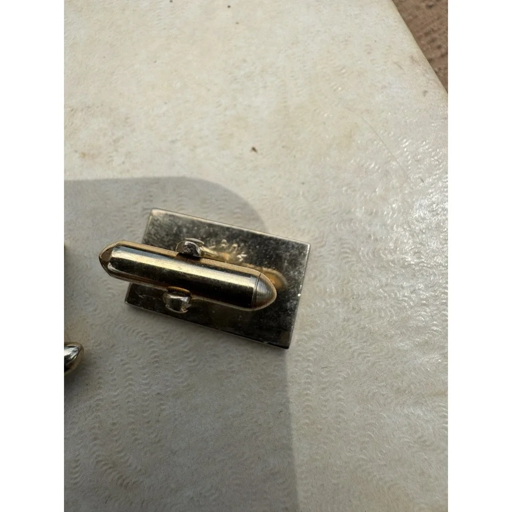 Vintage Swank Gold Tone Cufflinks Geometric Pattern Mens Dress Cuff Links